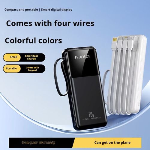 Charmast 20000mAh Portable Charger with Built in Cable 22.5W Travel Power Bank Fast Charging USB-C Suitable for Various Mobile Phones and Tablets