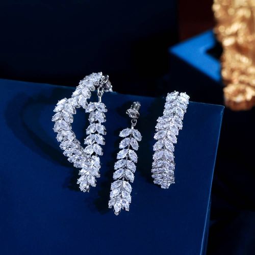 Sparkling Zircon Heart  Wheat Ear Earrings   Tassel Leaf Design Elegant Studs for Women Daily Party Engagement Jewelry