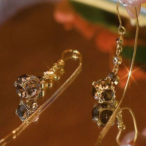 Glow Bright! On-Trend Coffee Brown Melange Earrings: Long Tassels, Zircon Balls & Sparkling Crystals for Timeless Glam