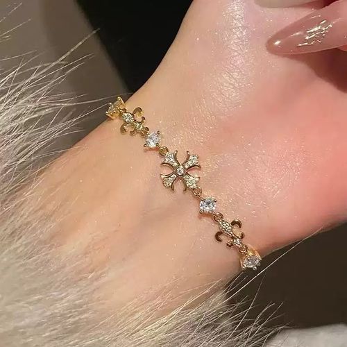 Cross Pendant Pearl Ring and Bracelet Set: Light Luxury & High-End Style, Inlaid with Diamonds in 18K Gold, for Stacking Wear