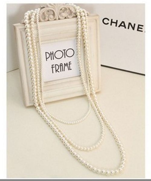 Simple Multi-layer Pearl Women's Necklace - Long Sweater Chain Jewelry