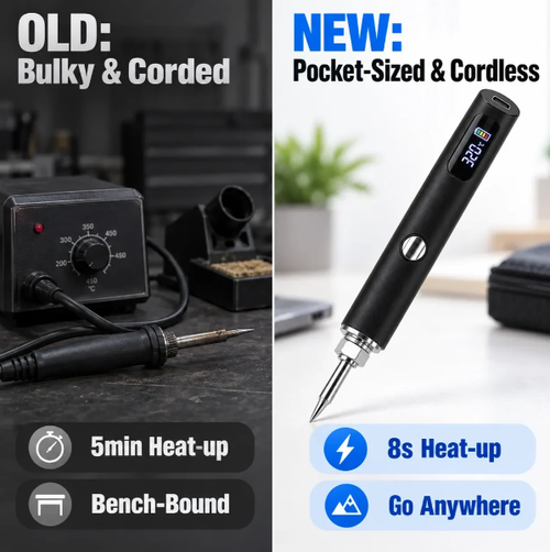 Velloraco cordless soldering pen: 8s heat, 3 modes, USB-C.