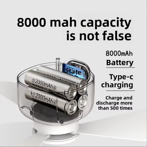 Portable Mini Ceiling Fan with Light USB Rechargeable 8000mAh Battery Smart Control 7W Low Power for Camping & Dormitory Use