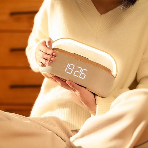 6 in 1 BT Speaker with Digital Alarm Clock FM Radio Adjustable LED Night Light 15W Wireless Charger