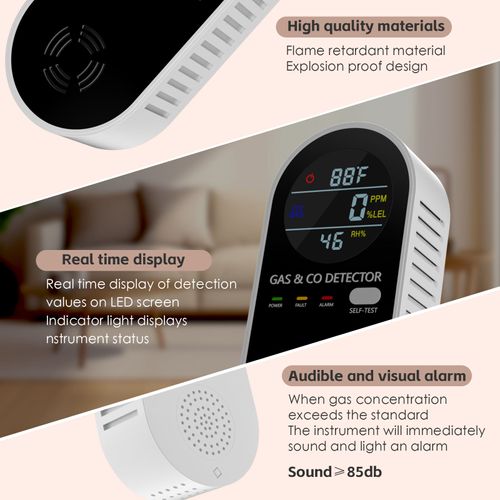 Gas Leak Detector & Carbon Monoxide Detectors Plug in (Temperature & Humidity Sensor) for Home, RV
