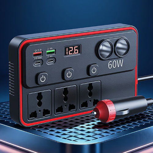 Multifunctional Car Charger with AC Outlets & USB
