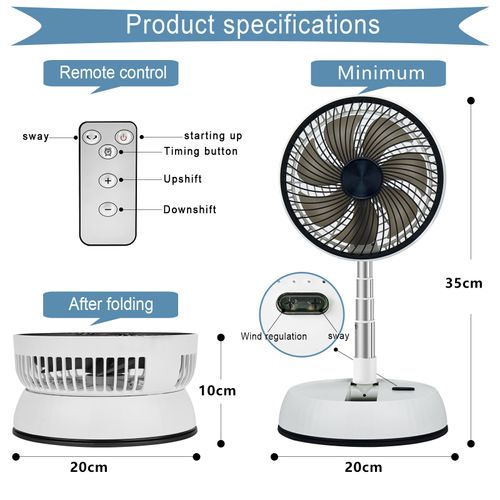 Portable Oscillating Standing Ventilation Fan Remote Control Foldable Design Rechargeable USB Battery Box Packaging Desk Fan for