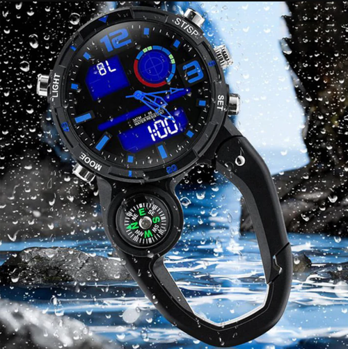 Round Screen Outdoor Carabiner Watch with Compass