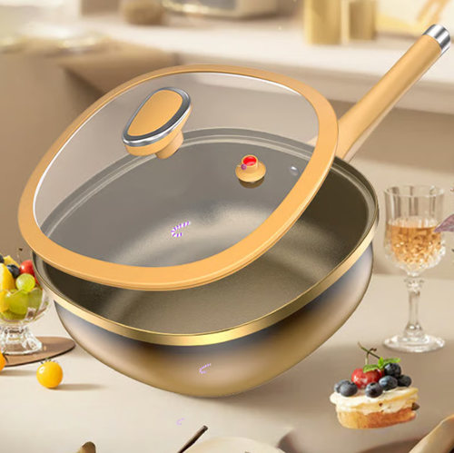 30 cm titanium alloy flat-bottomed pan, wok, non-stick pan, three-in-one