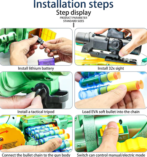 Toy gun EVA soft bullet Gatling heavy machine gun 24 rounds of ammunition belt built-in rechargeable