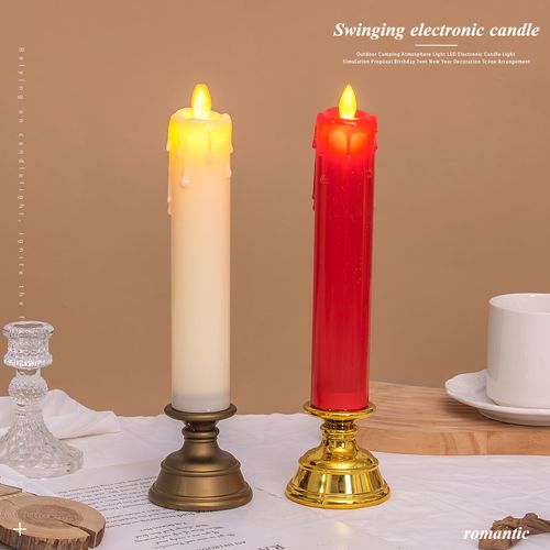 Realistic Flameless LED Flickering Candles RedWhite Plastic for Home Weddings Event Decoration Pillar Pattern for Diwali（2PCS）