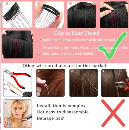 🔥12 PCS Clip in Hair Tinsel 20 Inch Glitter Tinsel Hair💥