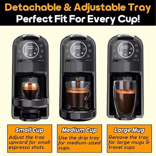 InstaCuppa 3-in-1 Espresso Coffee Maker Works with Ground Coffee, Pods & Capsules, Includes Electric Kettle Mode with Temperature Control, Adjustable Volume, Self-Cleaning, LED Touch Control & Display