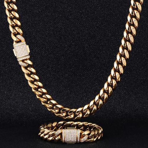 10mm Miami Cuban Bundle Iced Clasp Set 18K Gold