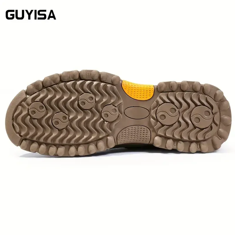 Safety shoes, labor protection shoes, impact-resistant, puncture-resistant, spark-resistant, steel-lined, rubber-soled, round-toed, mid-tube, Velcro, flat-bottomed, welder construction site, four seasons brown