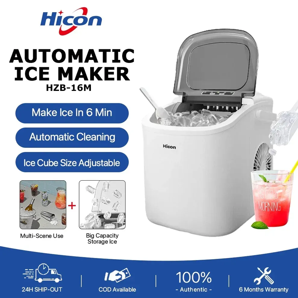 Hicon Ice Maker Automatic Electric Household Mini Square Shape Making Machine with Handle
