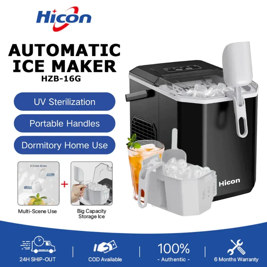 Hicon Ice Maker Automatic Electric Household Mini Square Shape Making Machine with Handle