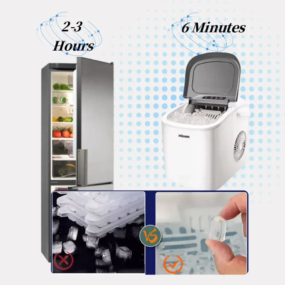 Hicon Ice Maker Automatic Electric Household Mini Square Shape Making Machine with Handle