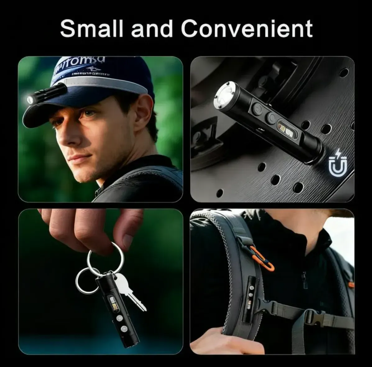 🔦Pocket Rechargeable EDC Flashlight: 500 Lumens Mini Keychain Light with Fire Starter & Window Breaker