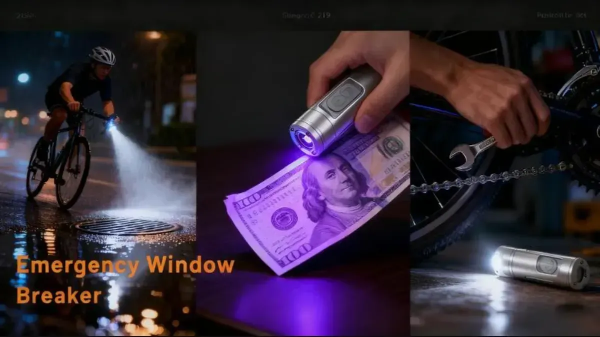 🔦Pocket Rechargeable EDC Flashlight: 500 Lumens Mini Keychain Light with Fire Starter & Window Breaker