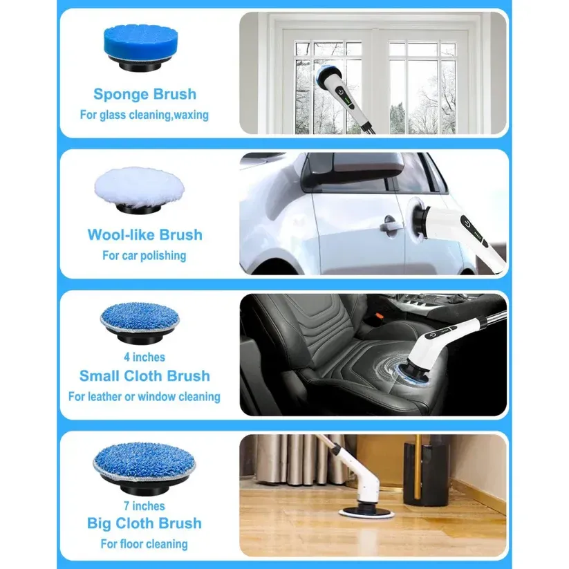 Cordless Electric Spin Scrubber with 9 In 1 Brush Heads