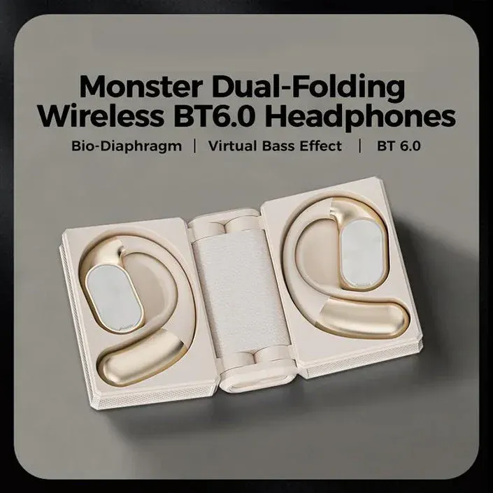 Monster AC530 Ear-Hook Wireless Bluetooth Headphones — Bone Conduction Concept, Non-In-Ear Design, Dual-Foldable — Ideal for Sports and Running