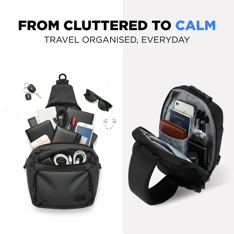 OZUKO Men's Chest Bag — Premium, Waterproof, Multi-functional Crossbody Sling Bag for Sports, Commuting, and Everyday Carry