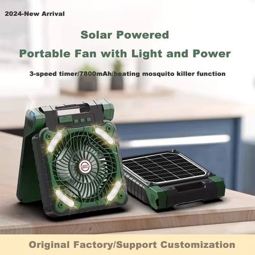 Solar-powered portable rechargeable fan for outdoor camping