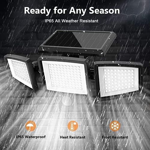 Hoodink Solar Outdoor Lights 4500LM 306LED Security Lights with Remote Control, 4 Heads Motion Sensor Lights, IP65 Waterproof, Easy Install, 270°Wide Angle Flood Wall Light with 3 Modes for Backyard Yard