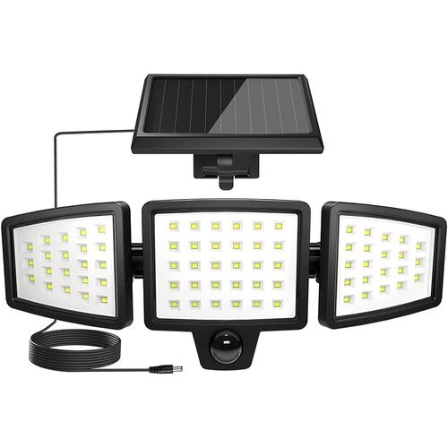 Hoodink Solar Outdoor Lights 4500LM 306LED Security Lights with Remote Control, 4 Heads Motion Sensor Lights, IP65 Waterproof, Easy Install, 270°Wide Angle Flood Wall Light with 3 Modes for Backyard Yard