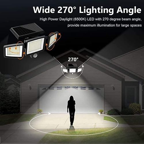 Hoodink Solar Outdoor Lights 4500LM 306LED Security Lights with Remote Control, 4 Heads Motion Sensor Lights, IP65 Waterproof, Easy Install, 270°Wide Angle Flood Wall Light with 3 Modes for Backyard Yard