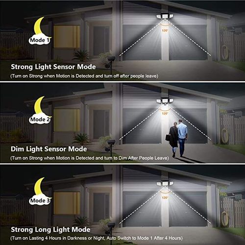 Hoodink Solar Outdoor Lights 4500LM 306LED Security Lights with Remote Control, 4 Heads Motion Sensor Lights, IP65 Waterproof, Easy Install, 270°Wide Angle Flood Wall Light with 3 Modes for Backyard Yard