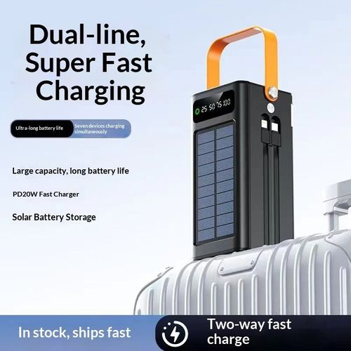 120W Fast Charging Lithium Ion External Battery Wired Solar Panel Power Bank with Solar LED Lights（50000mAh）