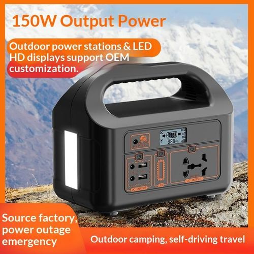 150W 220V 110V Lead-Acid Power Bank with LED Lighting Solar Charging USB-A USB-C Outlets Solar Power Station for Outdoor Use