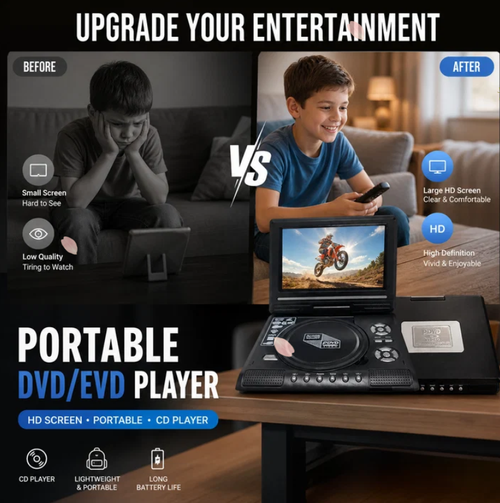📺 9 HD Portable DVD EVD Player – Large Screen, Rechargeable