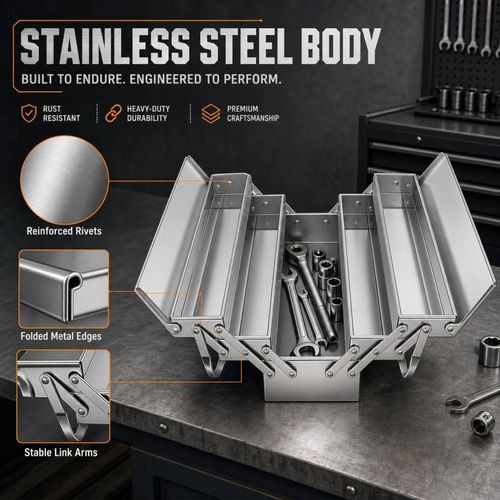Custom Stainless Steel Waterproof Toolbox Household & Car Tool Storage Box Auto Repair Folding Box Portable Storage
