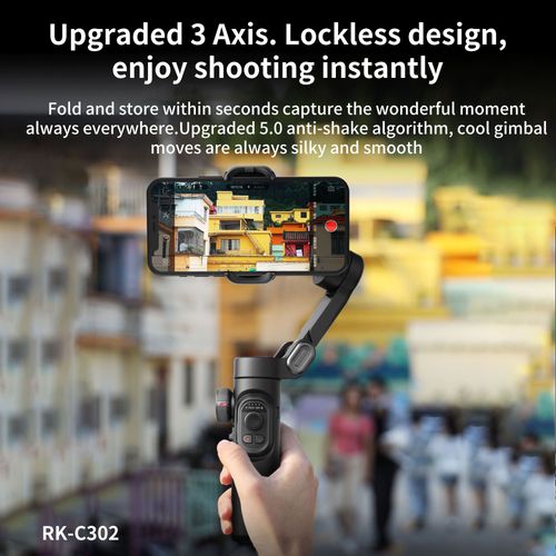 RK-C302 Smart XE Folding 3-Axis Phone Stabilizer for Android Face Tracking Tiktok Vlog Smart XE Phone with Fill Light