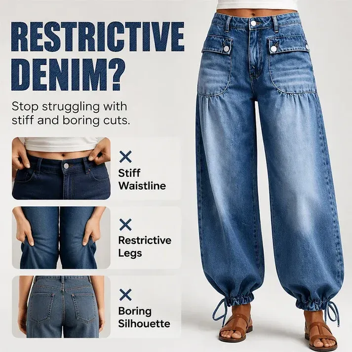 👖 One Pair, Two Silhouettes | Women's High-Waisted Balloon Jeans with Drawstring Cuffs