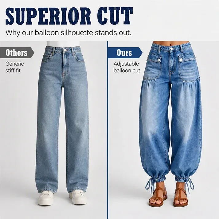 👖 One Pair, Two Silhouettes | Women's High-Waisted Balloon Jeans with Drawstring Cuffs