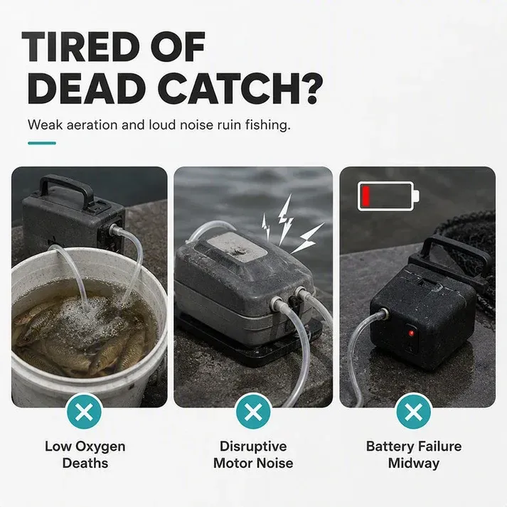 🐟 Rechargeable Portable Oxygen Pump: 4800mAh, Dual-Outlet, Ultra-Quiet, Long-Lasting for Fishing & Aquariums