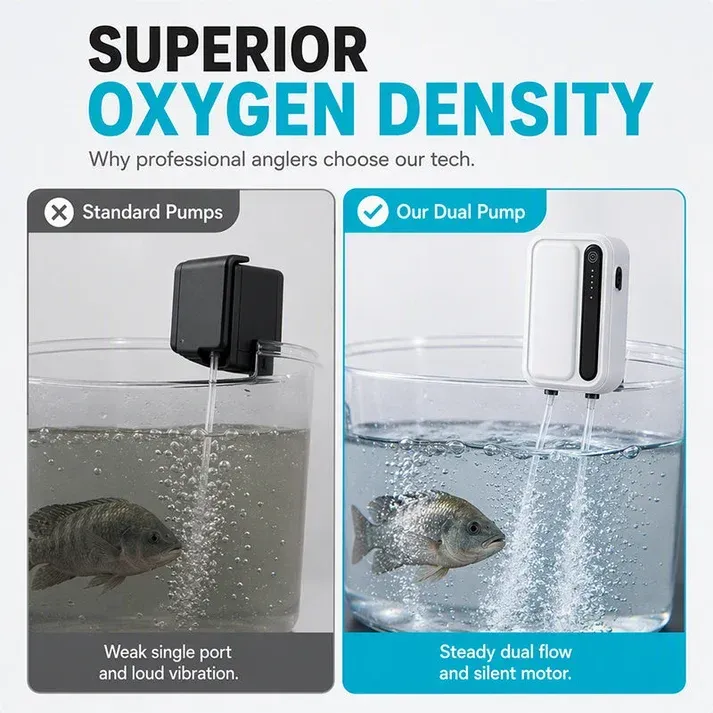 🐟 Rechargeable Portable Oxygen Pump: 4800mAh, Dual-Outlet, Ultra-Quiet, Long-Lasting for Fishing & Aquariums