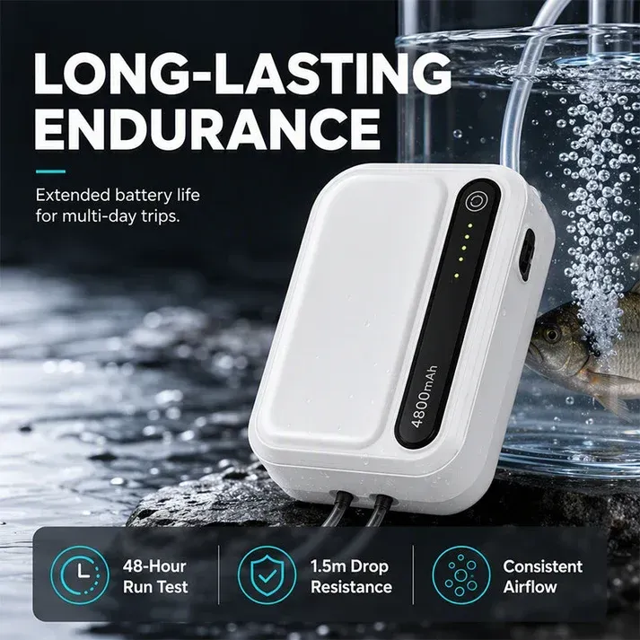 🐟 Rechargeable Portable Oxygen Pump: 4800mAh, Dual-Outlet, Ultra-Quiet, Long-Lasting for Fishing & Aquariums