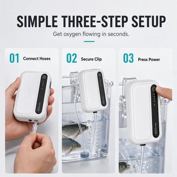 🐟 Rechargeable Portable Oxygen Pump: 4800mAh, Dual-Outlet, Ultra-Quiet, Long-Lasting for Fishing & Aquariums