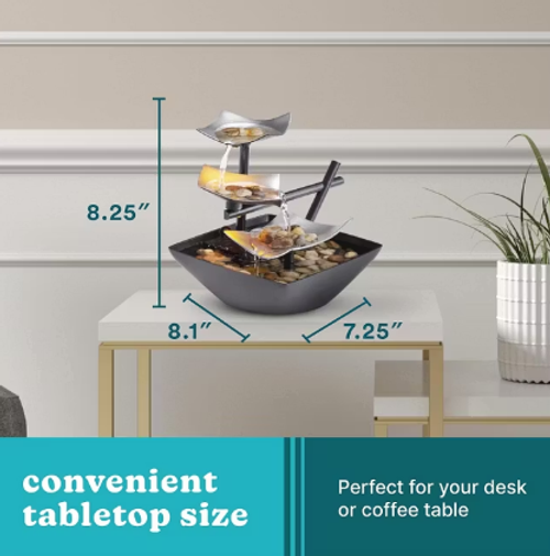 Homedics Tabletop Water Fountain, Home Décor Soothing Sound Machine - Automatic Pump, Deep Basin & Natural River Rocks. Indoor Zen Relaxation for Office, Living Room, or Bedroom