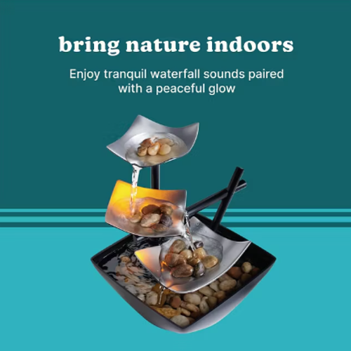 Homedics Tabletop Water Fountain, Home Décor Soothing Sound Machine - Automatic Pump, Deep Basin & Natural River Rocks. Indoor Zen Relaxation for Office, Living Room, or Bedroom