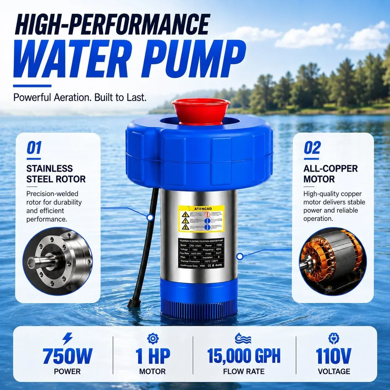 Mroace Fully Automatic Floating Fountain Aerator