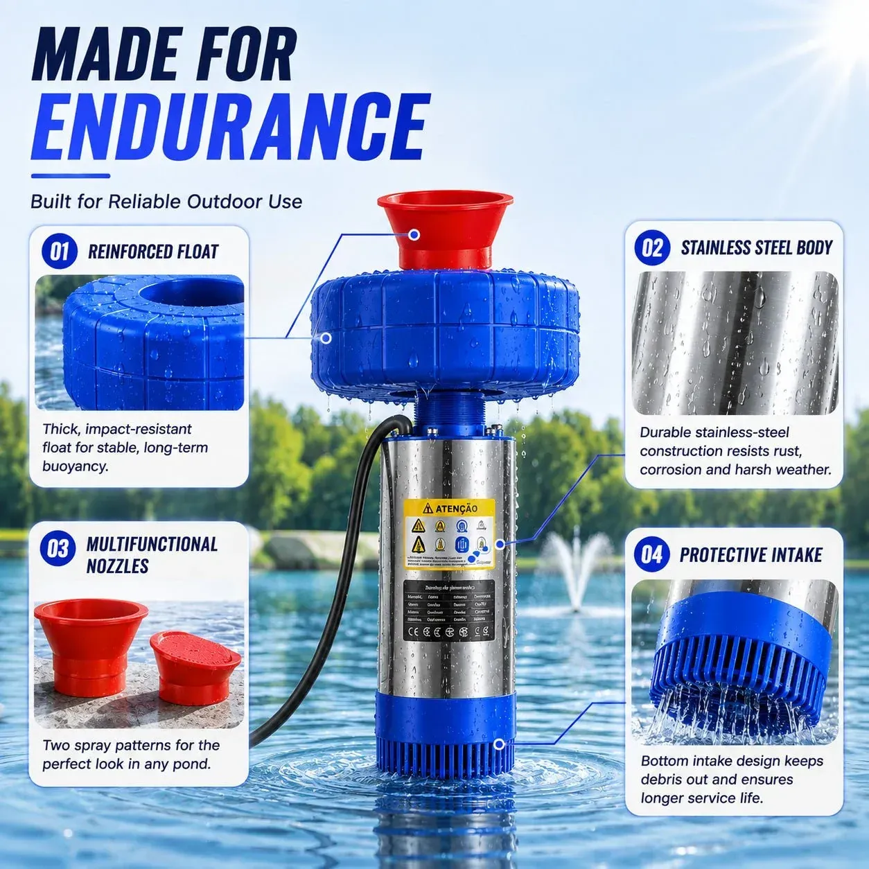 Mroace Fully Automatic Floating Fountain Aerator