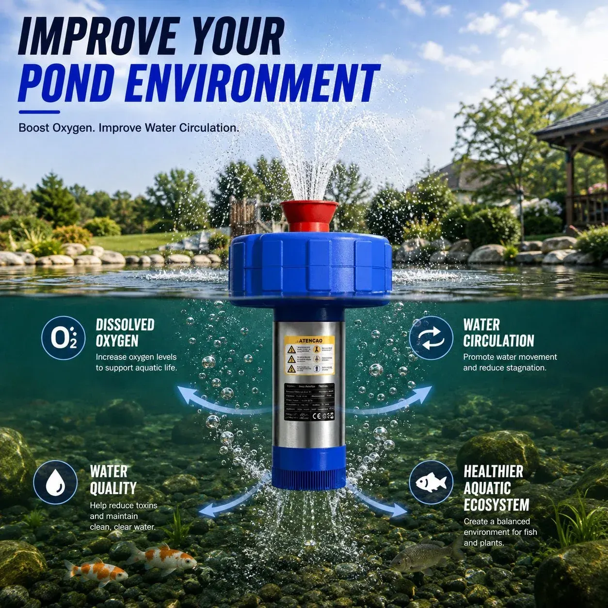 Mroace Fully Automatic Floating Fountain Aerator