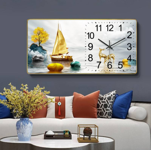 Stylish Silent LED Living Room Wall Clock Calendar40cm x 80cm with gold trim