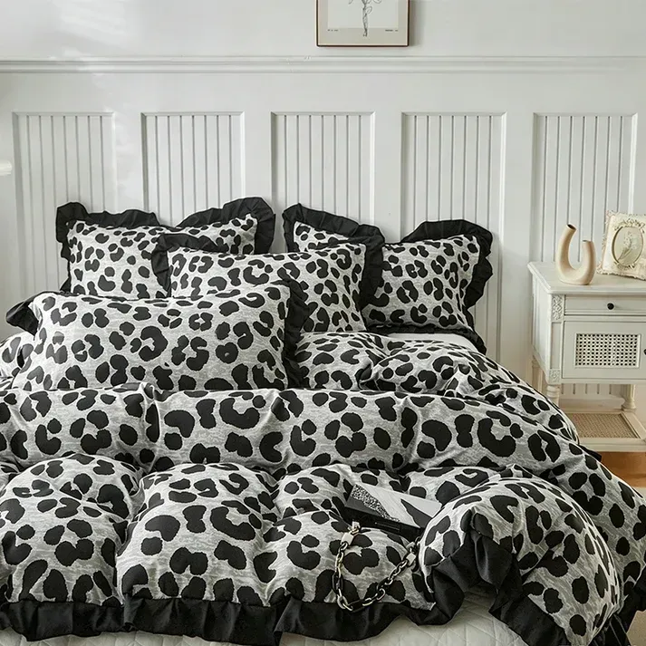 Leopard Print Ruffled Duvet Cover Set